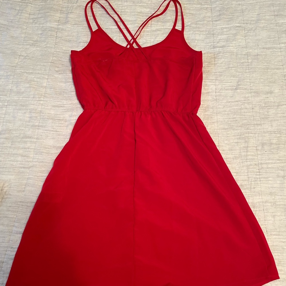 Red short dress, cross back, never worn
